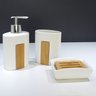 Kit Banheiro Porta Sabonete Escova Branca Bandeja de Bambu - 2
