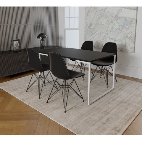 Mesa Industrial Base Ferro Branco Tampo 137x90 Preto 4 Cadeiras Eames Ferro Preto Assento Preto