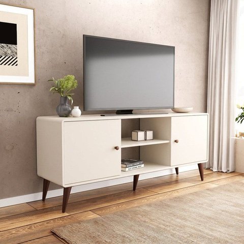 Rack Curve para TV até 65 Polegadas 144 cm com 2 Portas e 2 Nichos Off White