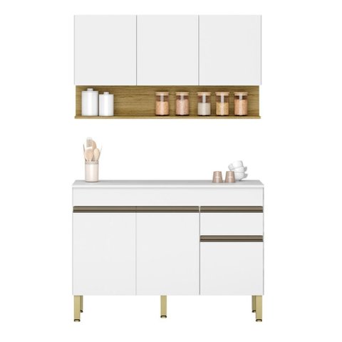 Conjunto de Armarios Modulados Line com 6 Portas e 1 Gaveta Supremo/freijo