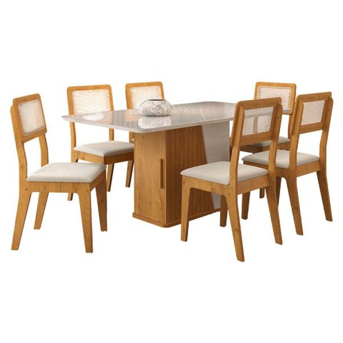 Kit Mesa de Jantar Harmonia com 6 Cadeiras Bella em Boucle