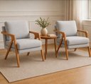 Ver imagem 1 de Kit 2 Poltronas Decorativa Mona Luxo Linho Cinza Claro e Base Madeira Maciça