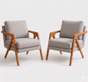 Ver imagem 2 de Kit 2 Poltronas Decorativa Mona Luxo Linho Cinza Claro e Base Madeira Maciça