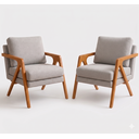 Ver imagem 2 de Kit 2 Poltronas Decorativa Mona Luxo Linho Cinza Claro e Base Madeira Maciça