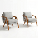 Ver imagem 2 de Kit 2 Poltronas Decorativa Mona Luxo Linho Cinza Claro e Base Madeira Maciça
