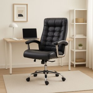 Cadeira Escritório Miami Preta Reclinável Presidente Molas Ensacadas Pillow Top Duplo Luvinco