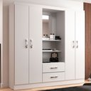 Ver imagem 1 de Guarda-Roupa Casal Capelinha 4 Portas 2 Gavetas com Espelho Branco - Evidencia Móveis