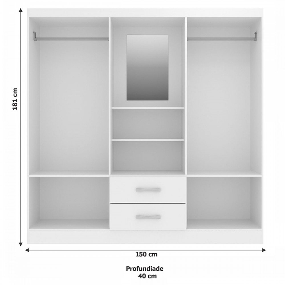 Guarda-Roupa Casal Capelinha 4 Portas 2 Gavetas com Espelho Branco - Evidencia Móveis - 4