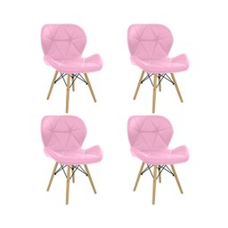 Kit 4 Cadeiras Estofada Eiffel Slim Wood Pés de Madeira Rosa - 1