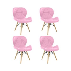 Kit 4 Cadeiras Estofada Eiffel Slim Wood Pés de Madeira Rosa
