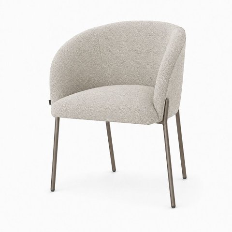 Poltrona Atena Base Fixa em Metal Cinza Lisa Zari Decor: Linho Nude