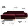 Sofá 265cm 4 Lugares Chaise Molino Veludo Marsala - 3