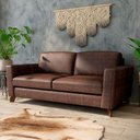 Ver imagem 1 de Sofá Sala de Estar Living 3 Lugares 260cm Presley Pés Madeira Couro Marrom Manchado G52 - Gran