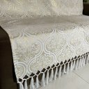 Ver imagem 2 de Manta para Sofá em Tecido Jacquard Luxo Adamascado Branco e Dourado 190x140cm