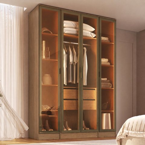 Guarda Roupa Modulado Porta Reflecta e LED 3 Peças 100% MDF Requinte+