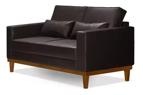 Sofá Living Valência 1,58mt - Base Madeira - Corino Marrom - 2