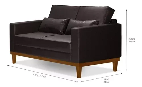 Sofá Living Valência 1,58mt - Base Madeira - Corino Marrom - 3