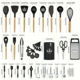 Kit 44 Utenslios de Cozinha Silicone e Madeira Antiaderente Verde - 2