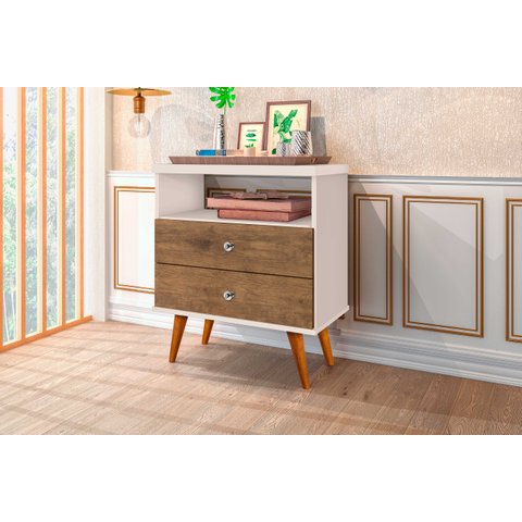 Mesa de Cabeceira Retrô Status 2 Gavetas OffWhite com Jequitiba - Rede Móveis