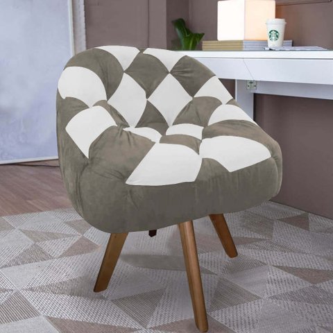 Poltrona Paloma Escritório Sala Giratória Madeira Suede Cappuccino e Suede Branco - Dominic Decor