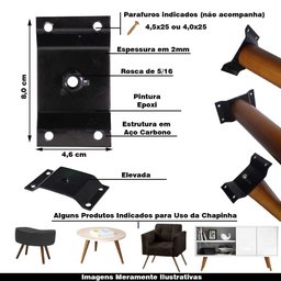 Kit 8 Chapinhas Chapa Elevada Fixação Pés Palito Rosca 5/16 Preto Gran Belo Produtos indicados para  - 2