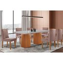 Ver imagem 1 de Conjunto: Mesa Sala Jantar Maldivas C/ Tampo Madeirado C/ Vidro Canto Curvo 180x90cm e 6 Cadeiras