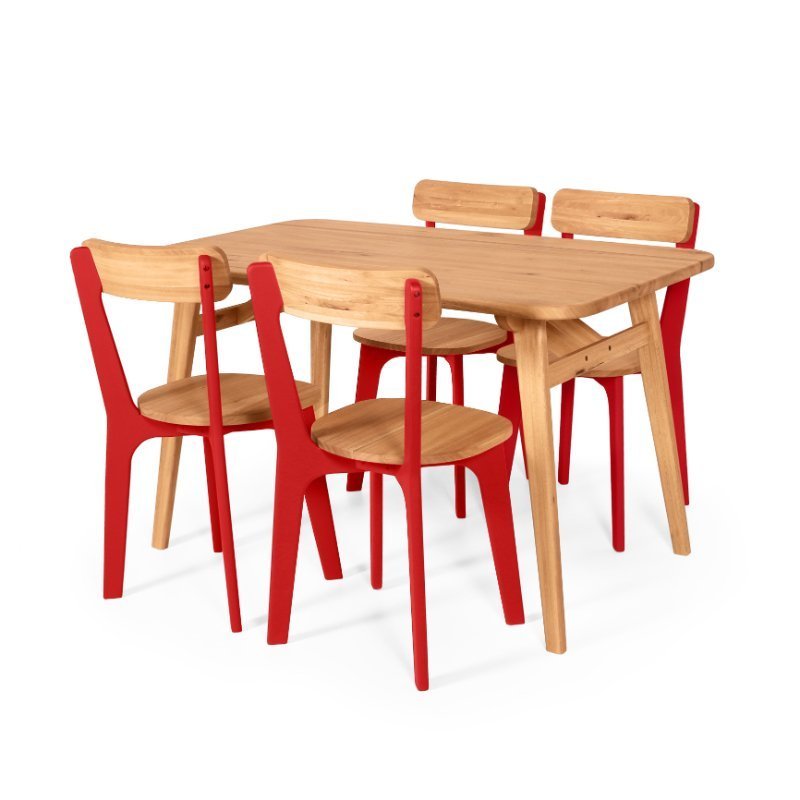 Conjunto de Jantar Mesa Retangular com 4 Cadeiras em Madeira Natural - Preto e Vermelho Vermelho - 2