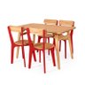 Conjunto de Jantar Mesa Retangular com 4 Cadeiras em Madeira Natural - Preto e Vermelho Vermelho - 2