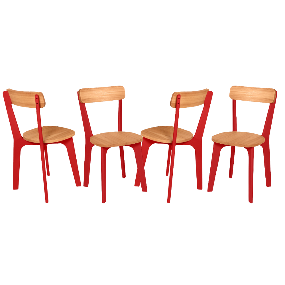Conjunto de Jantar Mesa Retangular com 4 Cadeiras em Madeira Natural - Preto e Vermelho Vermelho - 3