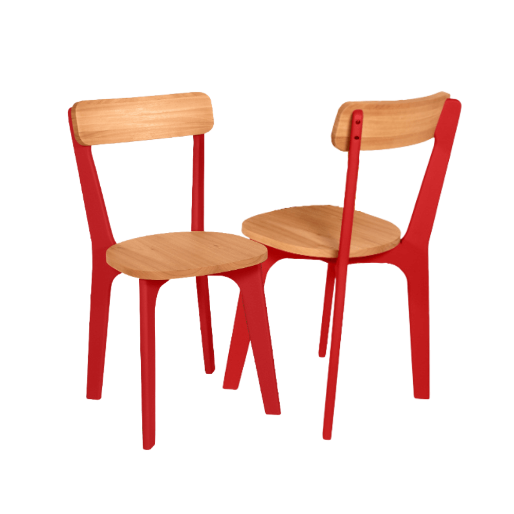 Conjunto de Jantar Mesa Retangular com 4 Cadeiras em Madeira Natural - Preto e Vermelho Vermelho - 4
