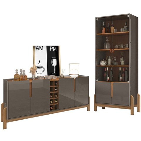 Buffet 190cm Adega 050520 e Cristaleira 4 Portas 50519 Cinza Perola Cedro Dcasa