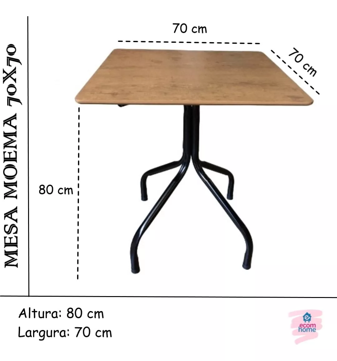 Mesa Moema 70x70 para Sorveteria Restaurante Imbuia Base Preta - 3