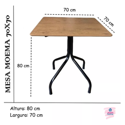Mesa Moema 70x70 para Sorveteria Restaurante Imbuia Base Preta - 4