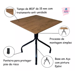 Mesa Moema 70x70 para Sorveteria Restaurante Imbuia Base Preta - 5