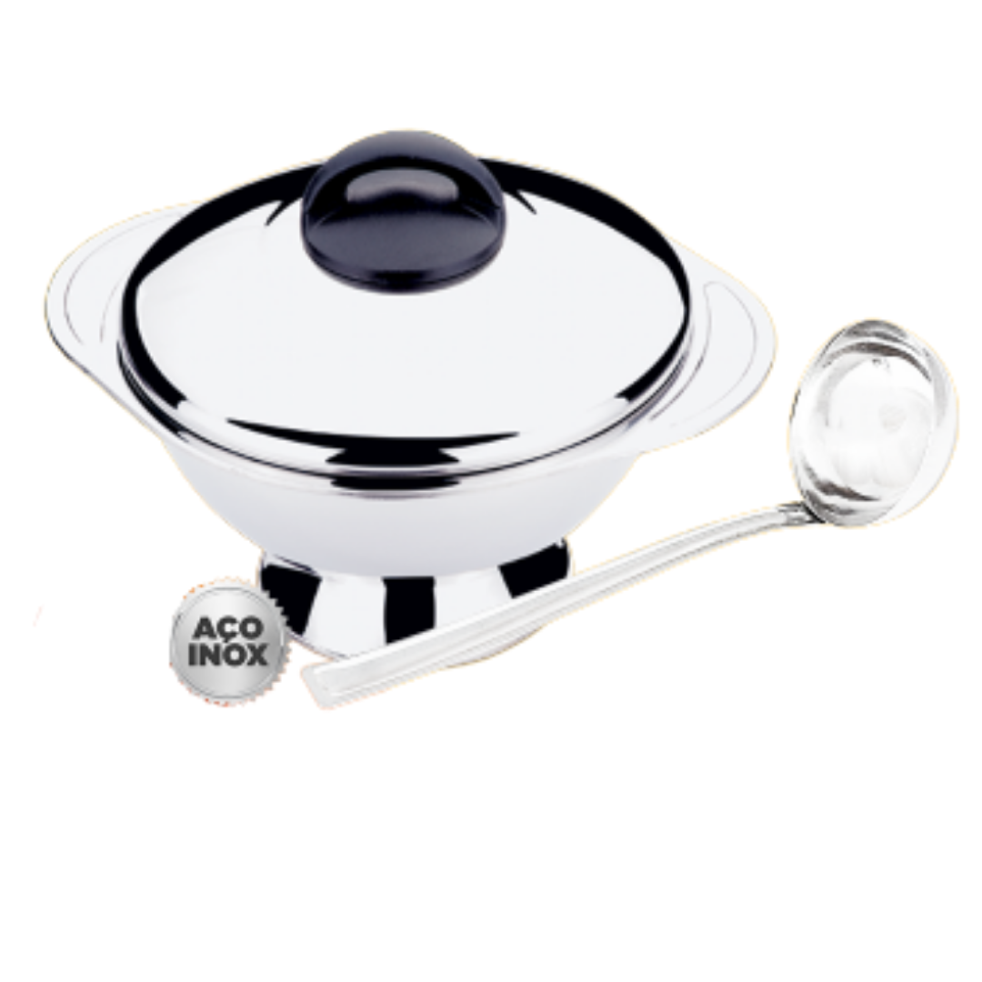 Sopeira Aço Inox Grande 1,7l Para Feijoada Caldo Sopa 3 Peça - 2