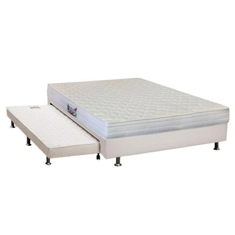 Cama Box c/Auxiliar Casal: Colchão Ortopédico Herval AG65 Frontier + Base CRC Courano Branco(