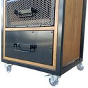 Ver imagem 4 de Mesa de Cabeceira Gaveteiro Modelo Cubo Industrial - Ferro e Madeira - com 3 Gavetas e 4 Rodízios