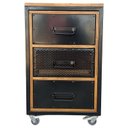 Ver imagem 2 de Mesa de Cabeceira Gaveteiro Modelo Cubo Industrial - Ferro e Madeira - com 3 Gavetas e 4 Rodízios