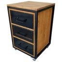 Ver mais imagens de Mesa de Cabeceira Gaveteiro Modelo Cubo Industrial - Ferro e Madeira - com 3 Gavetas e 4 Rodízios
