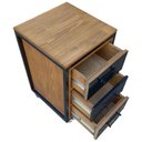 Ver imagem 5 de Mesa de Cabeceira Gaveteiro Modelo Cubo Industrial - Ferro e Madeira - com 3 Gavetas e 4 Rodízios