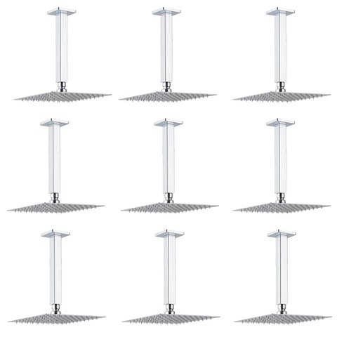 Chuveiro Ducha Teto Kit 9 Uni Inox 20x20 Slim Quadrado Banheiro Piscina Box Area Externa