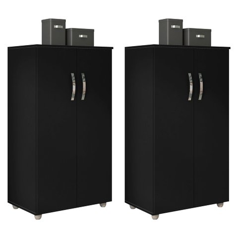 Kit 2 Armários Organizador Multiuso Rosana 2 Portas Preto - Desk Design