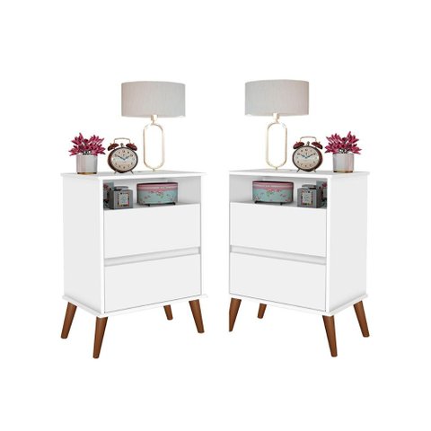 Kit Mesa de Cabeceira Onix Cor:Branco Mizza Decor