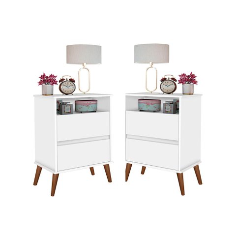 Kit Mesa de Cabeceira Onix Cor:branco Mizza Decor