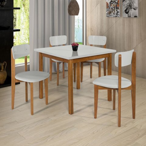 Mesa Cadeiras 90cm Estofado Mdf Pinus P/ Ambientes Pequenos:off White