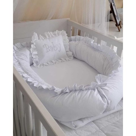 Ninho ou Redutor de Berço, Branco com Babado, Minha Casa Baby