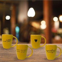 Jogo 4 Caneca Porcelana Fosca 120ml para Café - Amarelo - 4