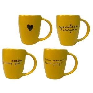 Jogo 4 Caneca Porcelana Fosca 120ml para Café - Amarelo