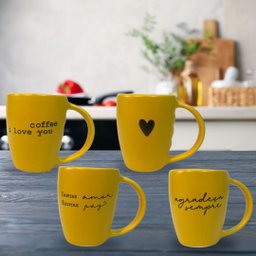 Jogo 4 Caneca Porcelana Fosca 120ml para Café - Amarelo - 7