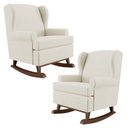 Ver imagem 1 de Kit 02 Poltronas De Amamentação Com Balanço Malu Base De Madeira P02 Linho Champagne - Lyam